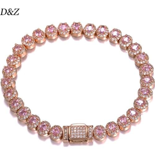 D&Z 7mm Oval Shape Clustered Tennis Bracelet In Rose Gold Iced Out CZ Stones Female Fashion Statement Jewelry Birthday Gift