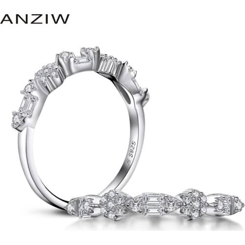 ANZIW Fashion 925 Sterling Silver Band Rings Women Engagement Simulated Diamond Wedding Silver Bridal Band Rings Jewelry