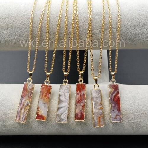 WT-N896 Single Loop Stone Necklace Jewelry for Women,Unique Mexican At gate Necklace with 18" Quality Chain in 24k gold strim