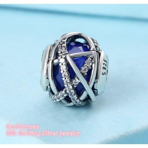 Winter Original 925 Sterling Silver Galaxy Charm, Royal Blue Crystal & Clear CZ Beads Fit Pandora Charms Bracelet Diy