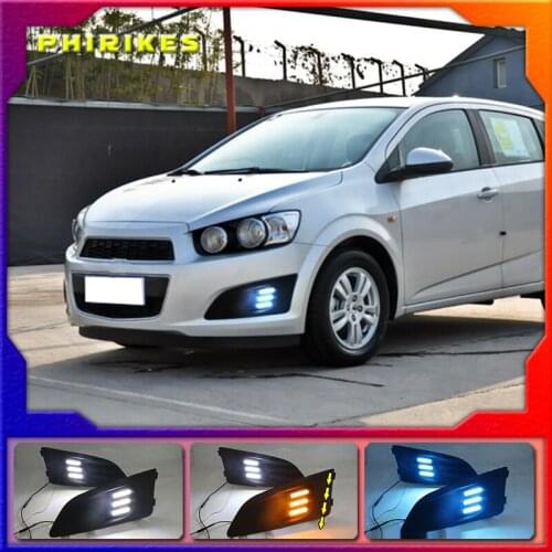 1 Set For Chevrolet Chevy AVEO Sonic 2011 2012 2013 Car LED DRL Light Daytime Running Light Daylight With Turn Signal Lamp