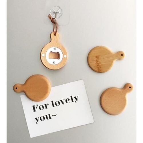 100Pcs Pan Shape Bamboo Wooden Bottle Opener With Handle Coaster Fridge Magnet Decoration Beer Bottle Opener Free Engrave Logo