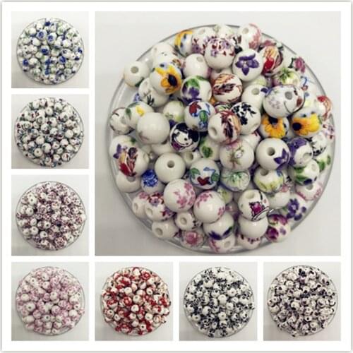 15Pcs/lot Big Hole Ceramic Beads Handmade Flower Blue And White Porcelain Beads 10mm For DIY Jewelry Making Accessories