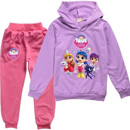 Girls Clothes Cartoon True Rainbow Kingdom Print Boy Clothing Set Spring Autumn Clothes Kids Long Sleeve Hoodie Pants 2pcs Suits