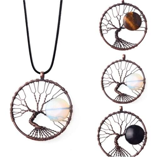 7 Chakra Tree Of Life Pendant Necklace Copper Crystal Natural Stone Women Birthday Present Couple Special Jewelry 2018
