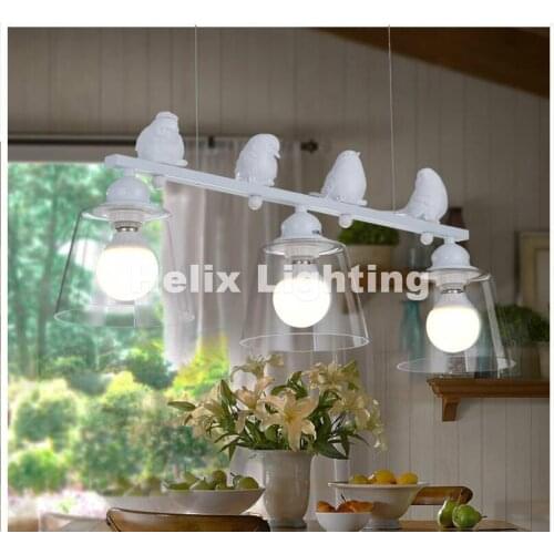 Free Shipping 3L LED L80cm White/Black Nordic Style Creative Brief Restaurant Lights Bird Personalized Rustic Glass Pendant Lamp