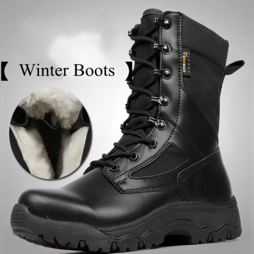 Winter Snow Shoes Military Tactical Boot Hiking Army Breathable PU Leather Fur Camping Climbing Work Men Ankle Boots 45 46