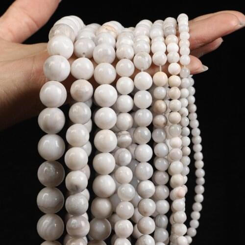 Natural Stone Beads Smooth White Crazy Agates Round Loose Bead For Jewelry Making Bracelet Necklace DIY Strand 4/6/8/10/12MM