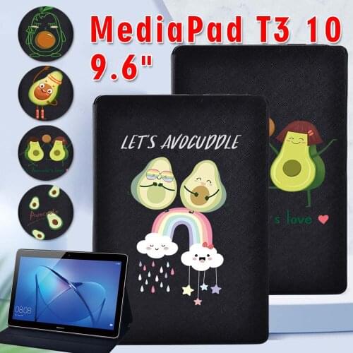 Avocado Series Tablet Case for Huawei MediaPad T3 10 9.6" AGS-L09 W09 PU Leather Tablet Stand Folding Cover