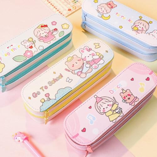 Creative Korean Pencil Case Simple Double Layer Large Capacity Canvas Pencil Case For Students