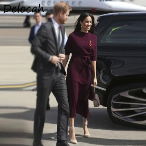 Delocah Women Summer Fashion Runway Party Midi Dress Bow Sashes Solid Printed Elegant Bodycon Ladies A-Line Dresses vestidos