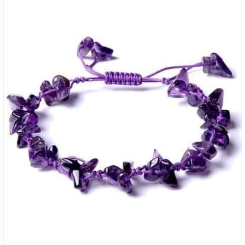 Ethnic Style Handmade Weave Irregular Shape Natural Purple Amethysts Crystal Stretchy Bracelet Charm Jewelry