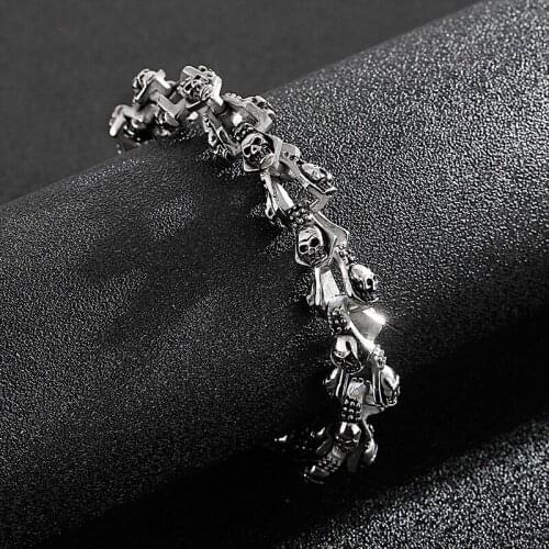 European and American fashion personality smearing stainless steel jewelry punk mens skull casting titanium steel bracelet