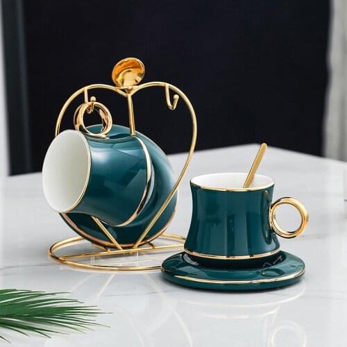 European luxury creative coffee cup with spoon couple cup water mug home drinking cup saucer set tea cups wedding gifts