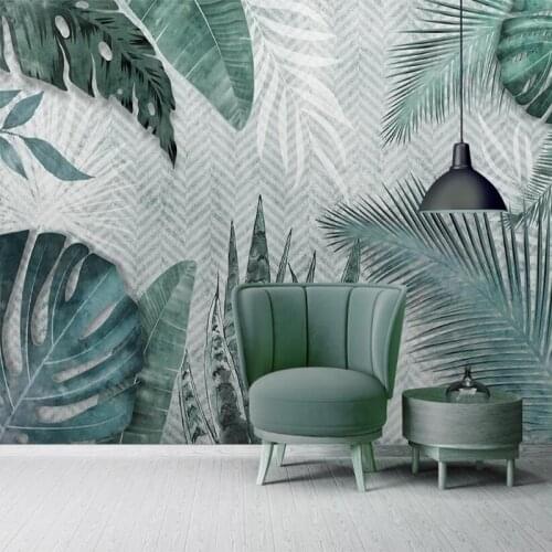 Custom Mural Wallpaper Nordic Minimalist Hand-painted Tropical Leaves 3D Wall Painting Living Room TV Sofa Bedroom Home Decor 3D
