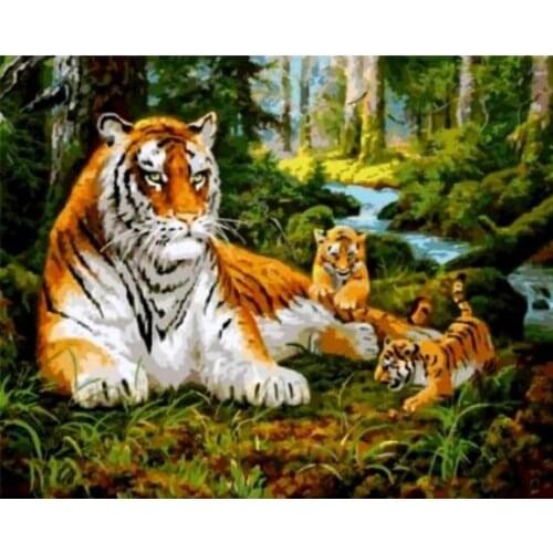 MaHuaf-W1465 tigers tihe cubs for walking painting by numbers cuadros decoracion wall art decor pictures for living room