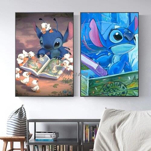 Canvas Paintings Cartoon Movie Poster Lilo Stitch Disney Anime Poster and Print Wall Art Picture for Kids Living Room Home Decor