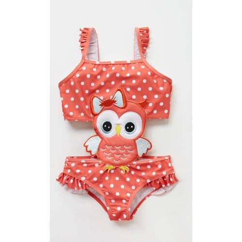 Kavkas Swimsuit For Girls One Piece Owl Cartoon Pattern Childrens Summer Surf Clothes Diving Suits Bikini купальники