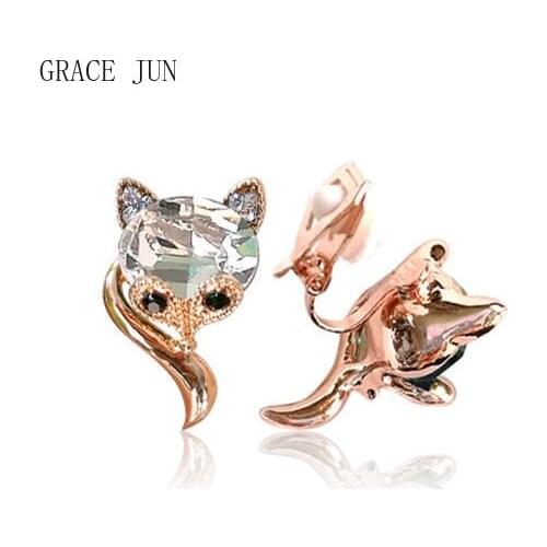 7 Colors High-grade Rhinestone Crystal Animal Fox Shape Clip on Earrings No Pierced for Women Wedding Luxury No Hole Earring New