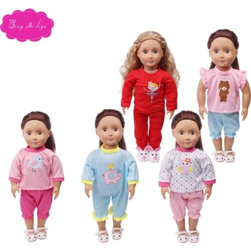 Dolls clothes Casual Jumpsuits one-piece pajamas suit fit 18 inch Girl dolls and 43 cm baby doll accessories c606