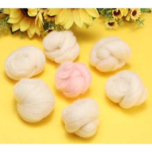 Mayitr 7pcs 5g/each Needle Felting Natural White/ Pink Wool Rovings For 3D Animal Projects Felting Wool Soft Felting Wool Fiber