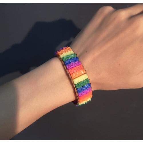 Fashion Rectangular Gay 6 Color Rainbow Resin Hand-knotted Adjustable Bracelet Resin Alloy Rope Wrap Daily Bracelet Jewelry Gift