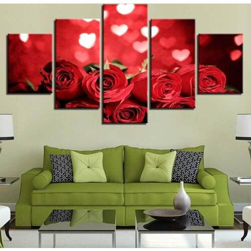 Modular Pictures Wall Art Poster HD 5 Panel Bright Rose Flower Printed Canvas Painting Home Decoration Living Room Framework
