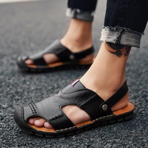 ZEEKSON Mens Sandals Summer Trend Casual Beach Sandals Go Out to Work Baotou Foot Slippers Breathable Soft Sole Dual-use Sandal