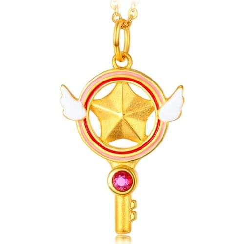 New Arrival Pure 24K Yellow Gold Pendant Women Wing Key Pendant 1.4g