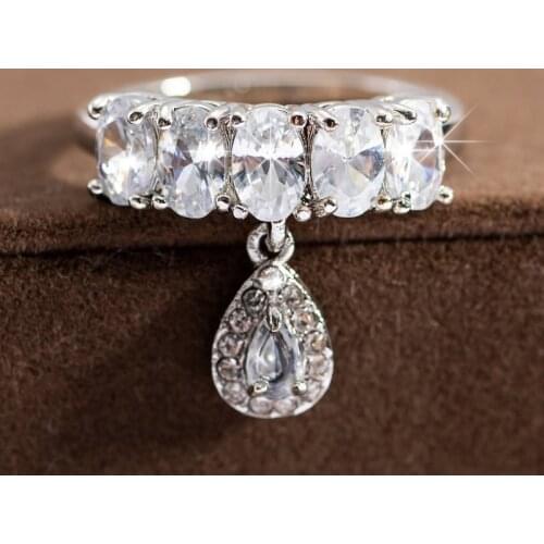 New Arrival Vintage Silver Color Crystal Wedding Rings For Woman Luxury Water drops White Zircon Engagement Ring Jewelry Gift