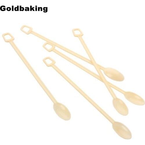 Goldbaking Disposable Coffee Stirrer Spoon Plastic Stir Stirrer Mini Stir Tea Swizzle Sticks Beige 450 Pieces