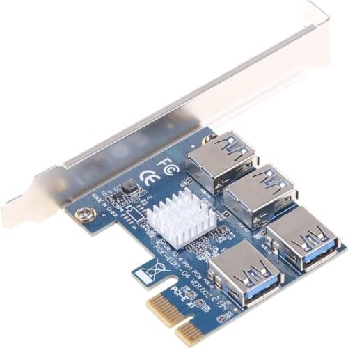 PCI E 1 to 4 PCIE Riser Card Adapter PCIE Riser USB 3.0 Extension Cord Adapter Card For BTC Mining Expansion Riser Card