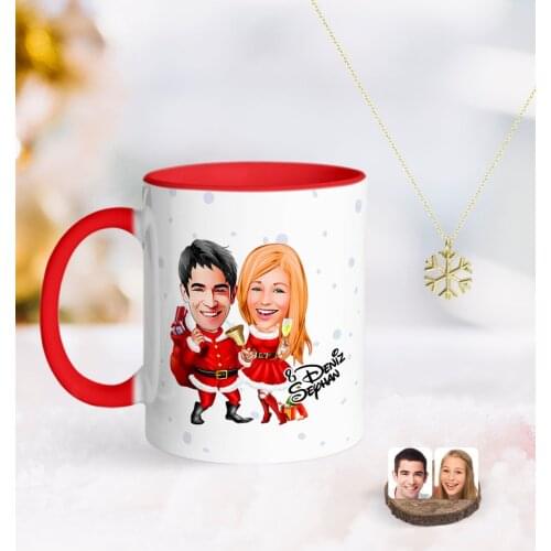 Personalized New Year Valentine Caricature Of Red mug And Snow Them Kolye-3