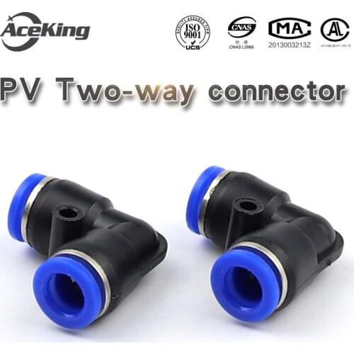 Pneumatic hose quick coupling PU hose right Angle 90 quick coupling PV bend-pass outer diameter 4/6/8/10/12mm double pass