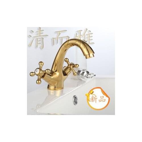 Full gold-plated faucet basin faucet bathroom cabinet antique copper basin undercounter basin hot and cold taps A06