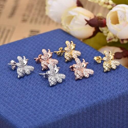 Simple Animal Bee Stud Earrings Flash Cz Zircon Ear Studs 3 Colors Earrings For Women Brincos Zk30