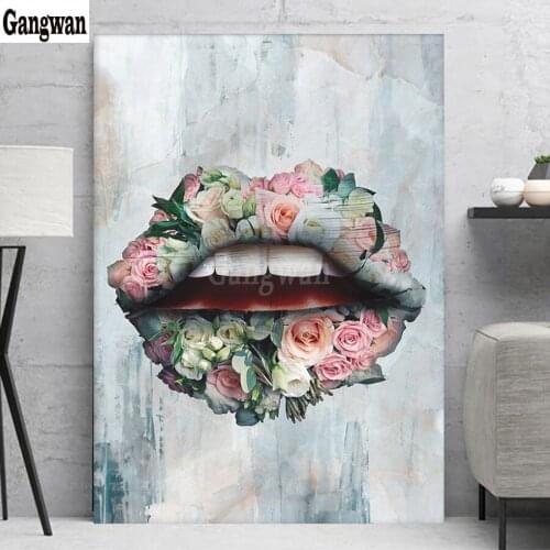 Drop Shipping DIY Diamond mosaic " Lip Flowers" Cross Stitch Kits 5D Square/Round Full Drill Rhinestone Embroidery diamond paint
