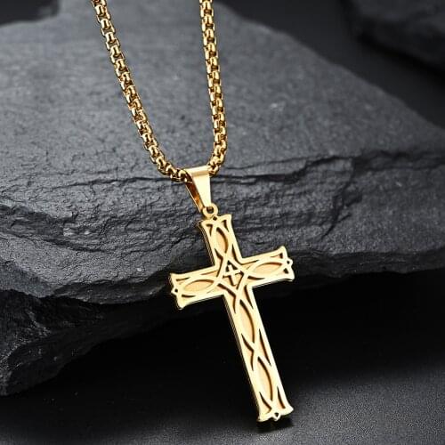 Retro Religious Jewelry Gold Color Irish Knot Cross Necklaces Pendant Prayer Stainless Steel Necklace for Men Him 24Inch