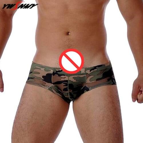 Sexy Men Underwear Camo Boxers Shorts Mens Print Boxers Breathable Soft Low Waist U Convex Camouflage Military Style Underpant