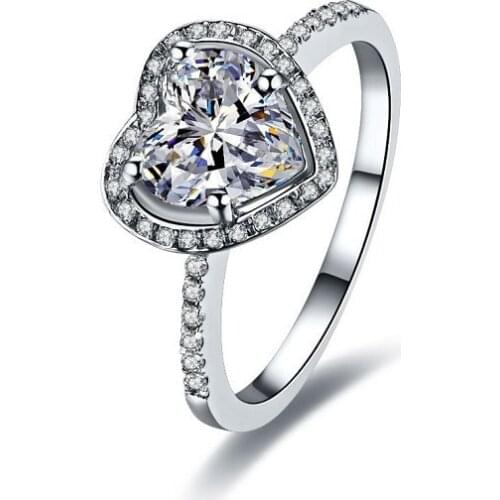 Heart Shape Promise Love 2CT Diamond Ring For Women Solid Platinum PT950 Ring White Gold Wedding White Gold Cover Fine Jewelry