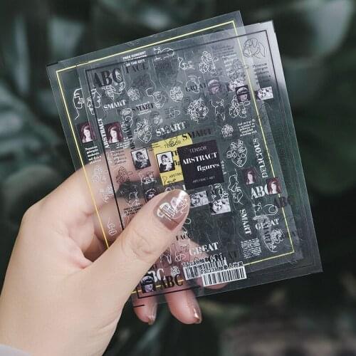 Silver Abstract Character Lines Nail Stickers Adhesive Transfer Acrylic Nail Art Decals Tools For Manicure Accessories Wrap