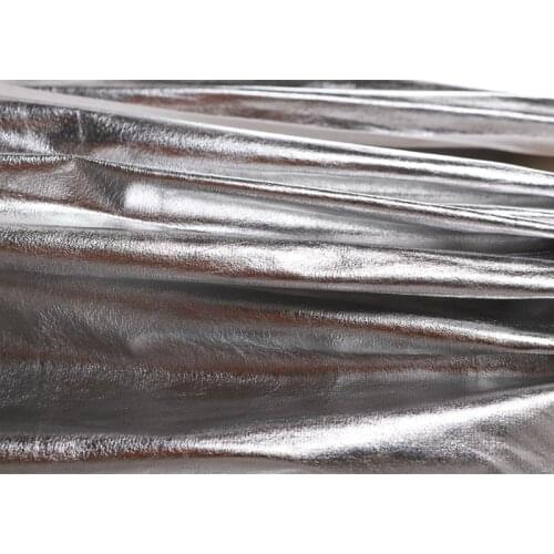 Width 55'' Mirror Coating Bright Silver Non Elastic Artificial Soft Leather Fabric By The Half Yard For Shirt Coat Material