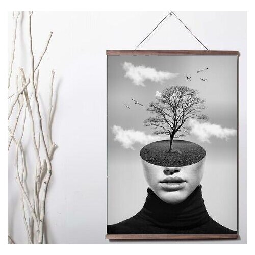 Modern Nordic Fashion Woman Abstract Girl Art Canvas Print poster decoration painting with solid wood hanging scroll