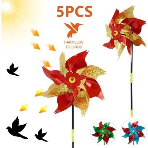 5Pcs Sparkly Reflective Pinwheels DIY Lawn Bird Repeller Windmill Scare Birds Pest Away For Garden Yard Patio Lawn Farm Decor