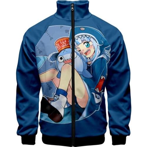 2021 Gawr Gura Little Shark Japanese 3D Zipper Jackets Hip hop Hoodies Autumn And Spring Stand Collar Sweatshirt Clothes