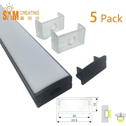 UnvarySam 5pcs 1Meter Black Recessed LED Aluminum Extrusion Profile without Flange Using for Strip within 20mm U Shape