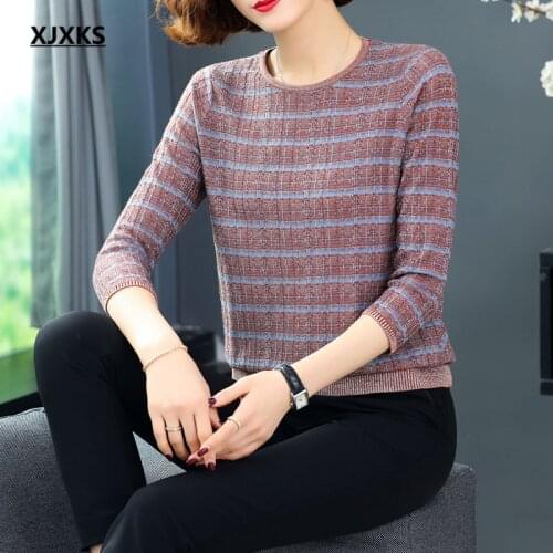 XJXKS 2021 spring autumn new fashion three-quarter sleeve women thin sweater loose plus size women wool sweater