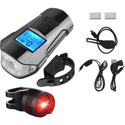 Bright Led Bike Lights Rear And Front Light Kit USB Rechargeable Bike Odometer Battery Display With Backlight With Bike Bell