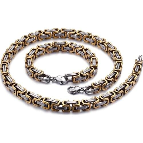 GNAYY Jewelry set With gold Stainless steel 5mm/6mm/8mm King Byzantine Bracelet & Necklace Set Hip-Hop Jewelry