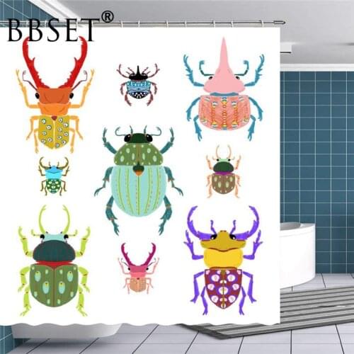 Funny Insect Shower Curtain Cartoon Colorful Reptiles Pattern Waterproof Multi-size Douchegordijn Kids Bathroom Decor with Hooks